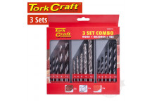 TORK CRAFT DRILL BIT 3 SET COMBO WOOD + MASONRY + HSS