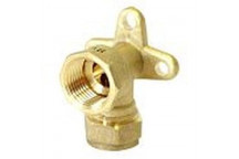 90 DEGREE WALL PLATE ELBOW BRASS COMPRESSION 15MMX1/2\"