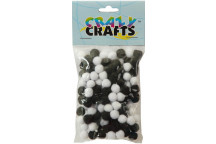 BLACK AND WHITE POM POMS CRAFT 10MM 120PIECE