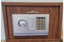 BROWN WOOD PISTOL SAFE WITH KEYPAD