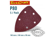 VELCRO TRIANGLE SANDING SHEET WITH HOLES 80 GRIT 140X98MM 5 PER PACK