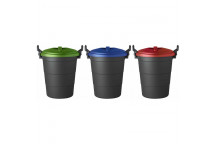 RED, BLUE AND GREEN LID POLYPROPYLENE REFUSE BIN SET 3PIECE  70L