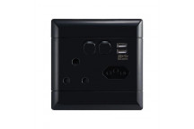 SWITCH SOCKET NESSE2UB44   BLACK  SINGLE+EURO+USBA+C FAST 100X100  NEU