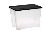 CLEAR POLY STORAGE BOX WITH BLACK LID 21L