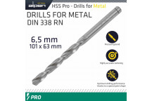 ALPEN PRO HSS 6.5MM DRILL DIN 338 RN 135 SPLIT POINT PLASTIC WALLET