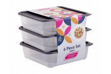 CONTOUR CHARCOAL PLASTIC CONTAINER SET 3X600ML