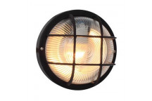 EUROLUX E27 BLACK ROUND GRID PLASTIC BULKHEAD 230V