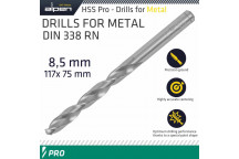 ALPEN PRO HSS 8.5MM DRILL DIN 338 RN 135 SPLIT POINT PLASTIC WALLET