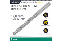 ALPEN PRO HSS 12MM DRILL DIN 338 RN 135 SPLIT POINT PLASTIC WALLET