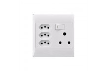 ELECTRICMATE WHITE SINGLE SWITCH AND 3 EURO SOCKET 100X100