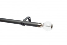 BLACK CURTAIN POLE SET STACKED CLEAR FINIAL 3M