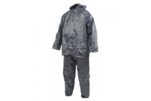 NAVY RUBBERIZED 2PIECE RAIN SUIT AND HOOD MEDIUM