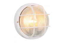 EUROLUX E27 WHITE ROUND GRID PLASTIC BULKHEAD 230V