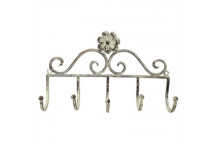 METAL FLOWER ANTIQUE GREY HOOK 5HOOKS 22X4X13CM
