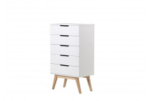 DENVER TALLBOY 5 DRAWER WHITE AND VARISH CHEST DRAWER 700MM X 450MM