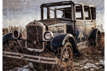 VINTAGE CAR IN FIELD DECOUPAGE A3
