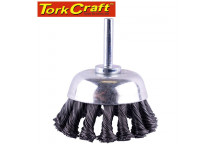 TORK CRAFT WIRE CUP BRUSH TWISTED PLAIN SHAFT BLISTER 65MMX6MM