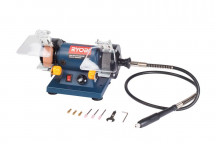 POWERFUL 120W MOTOR IN COMPACT SIZE. INCLUDES 2 WHEELS, FINE GRIT GRINDING WHEEL