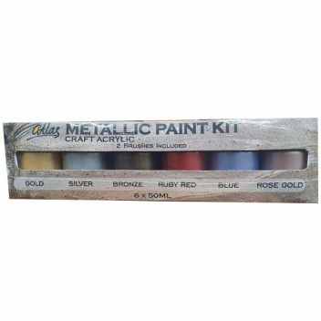 ATLAS METALLIC CRAFT ACRYLIC PAINT 6X50ML KIT