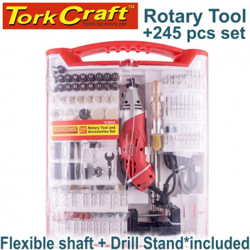 TORK CRAFT ROTARY TOOL 170W ACCESSORY SET 245PC WITH STAND AND FLEX SHAFT