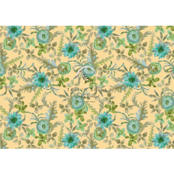 TEAL FLOWERS DECOUPAGE A3