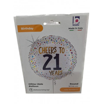 BALLOON PARTY  26214GH-P 21   CHEERS  21 AGE  FOIL 46CM