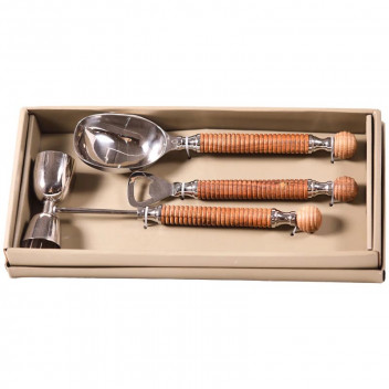 WOOD AND SILVER BAR SET