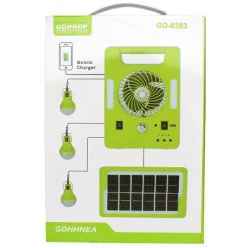 SOLAR LIGHT WITH FAN SET INCL 3 LIGHTS AND CHARGER