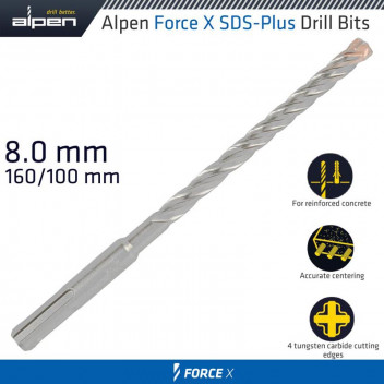 ALPEN FORCE X 8.0 X 160/100 SDS-PLUS DRILL BIT X4 CUTTING EDGES