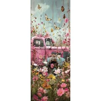 DECOUPAGE DOOR OLD PINK TRUCK