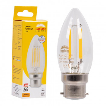 RADIANT LED FILAMENT CANDLE BULB B22 4W 3000K