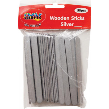 SILVER WOODEN CRAFT STICK 112MM 50PIECE