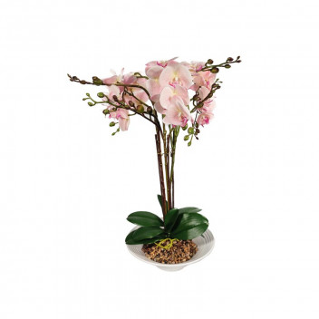 PINK AND YELLOW PHALAENOPSIS ARTIFICIAL FLOWER IN WHITE POT
