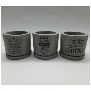 COLOUR SMALL ROUND RAW CONCRETE CEMENT POT WITH ARTWORK 7.5CM
