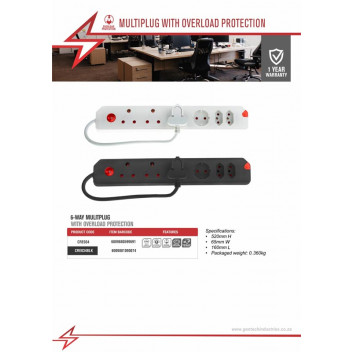 ELECTRICMATE 6WAY MULTIPLUG WITH OVERLOAD PROTECTION
