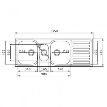 KWIKOT SINK DROP-IN DOUBLE BOWLS & TIDY INSET 1380X480MM