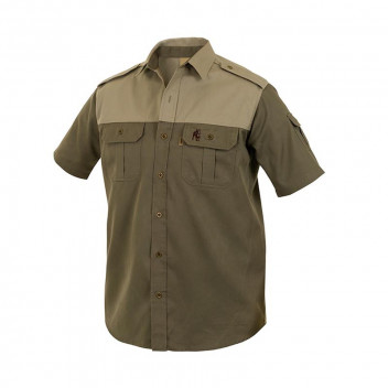 BOERBOEL MEN KALAHARI OLIVE AND PUTTY SHORT SLEEVE SHIRT SIZE M