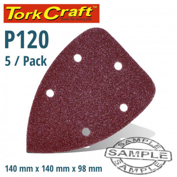 VELCRO TRIANGLE SANDING SHEET WITH HOLES 120 GRIT 140X98MM 5 PER PACK