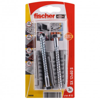 FISCHER WALLPLUG AND SCREWS 3PER PACK