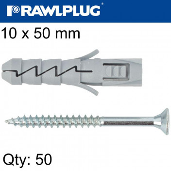 FIXING EXPANSION PLUG WITH SCREW 10X50MM TUB 50PIECE