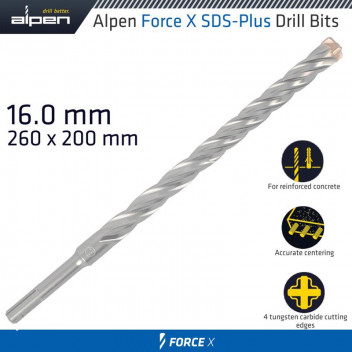 ALPEN FORCE X 16.0 X 260/200 SDS-PLUS DRILL BIT X4 CUTTING EDGES