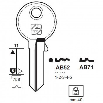 BLANK KEY AU58R ERREBI AB52 ABUS 40MM