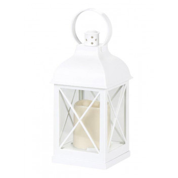 HOME QUIP BATTERY OPERATED WHITE VINTAGE LANTERN