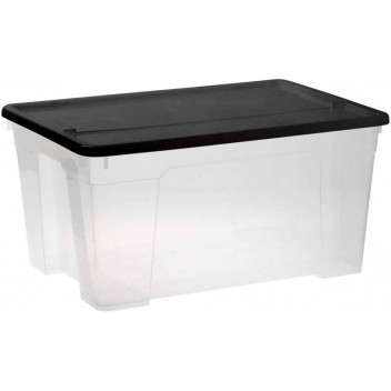 CLEAR POLY STORAGE BOX WITH BLACK LID 45L