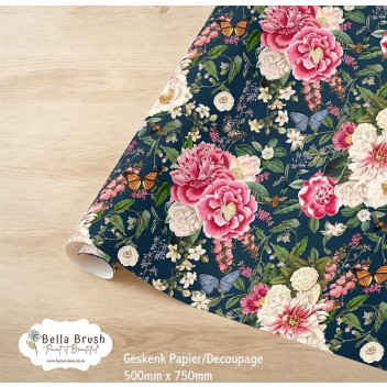 WRAPPING PAPER MIDNIGHT FLORAL SERENADE 500X750MM