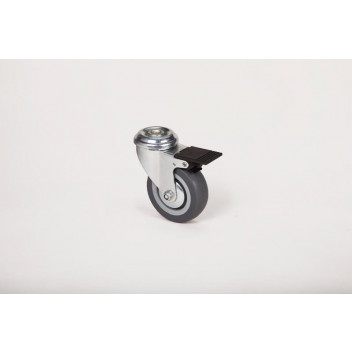 GREY RUBBER BOLT HOLE CASTOR WITH BRAKE 100MM