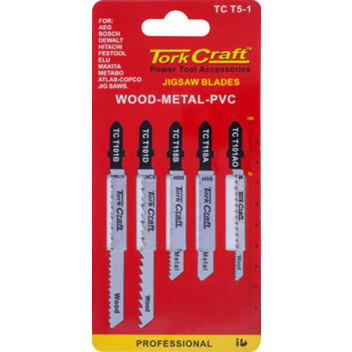 TORK CRAFT T-SHANK JIGSAW BLADES 5 PIECE ASSORTED