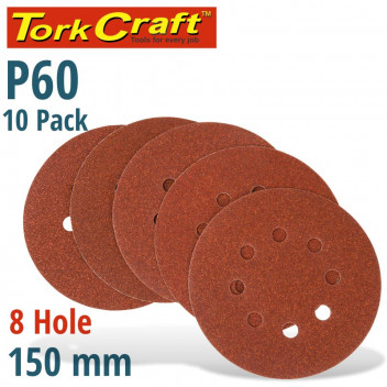 VELCRO SANDING DISC WITH HOLES 150MM 60 GRIT 10 PER PACK