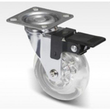 CHROME PLATED TRANSPARENT FURNITURE CASTOR WITH BRAKE 75MM