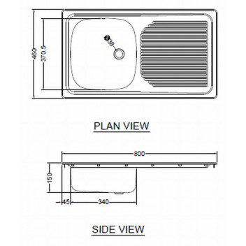 FRANKE PROJECTLINE SINGLE BOWL SINK INC. WASTE INSET 800X460MM